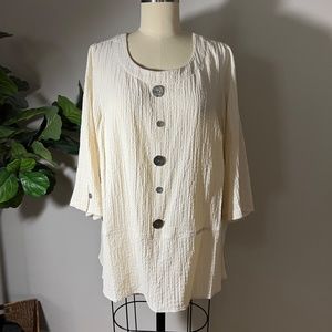 Cream Tunic Top, Crinkle fabric, sz 2X